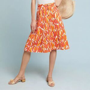 Anthropologie Maeve Banana Grove Denim Midi Skirt Womens 2 Button Front Tropical